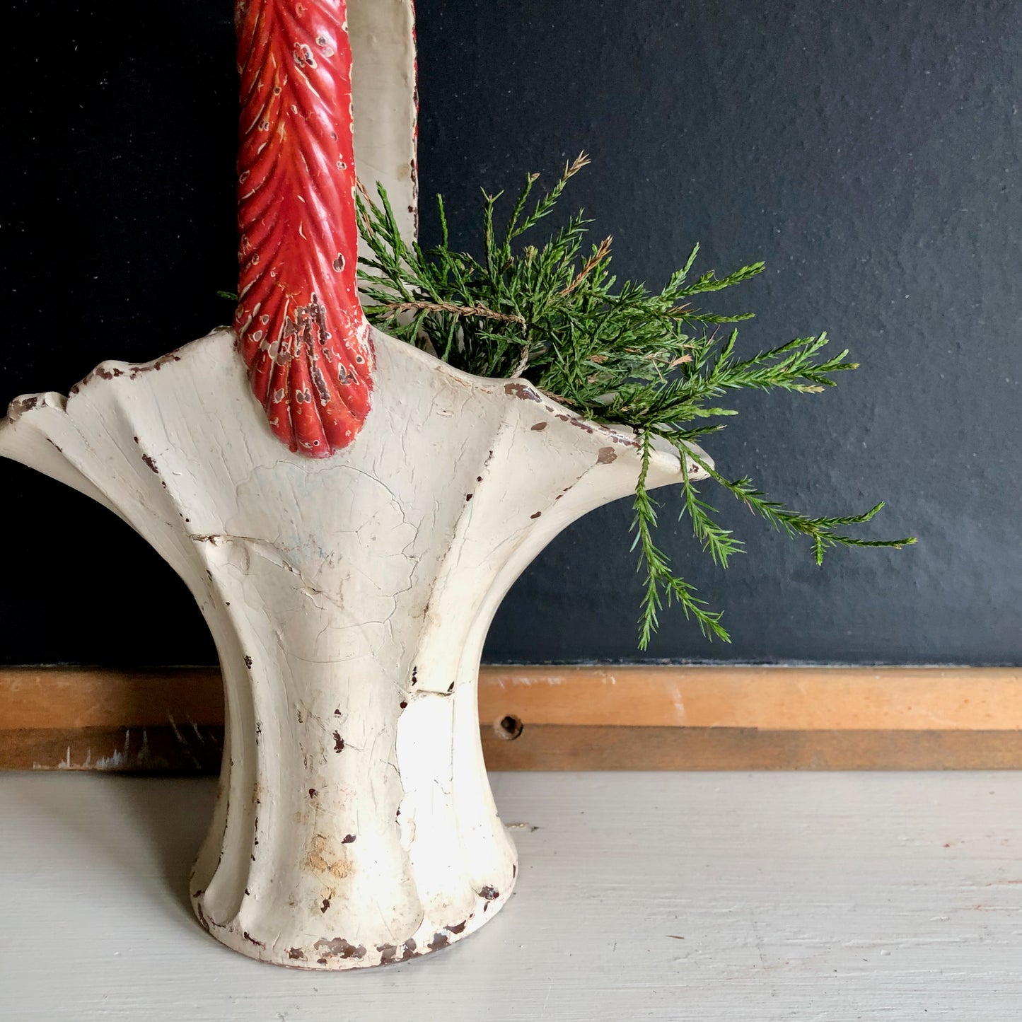 Vintage Painted Christmas Basket Fan Vase