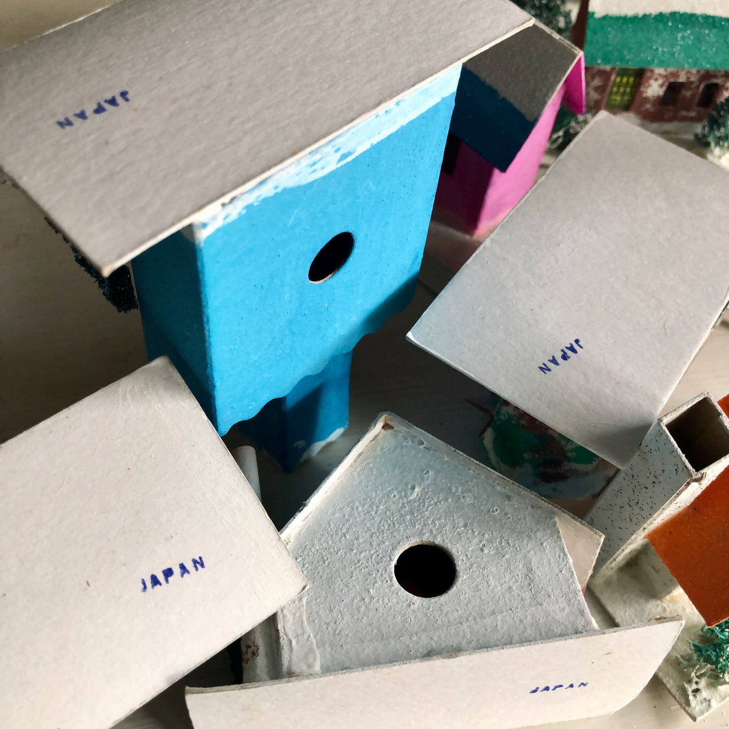 Ten Piece Vintage Japan Putz Glitter Village (c.1950s)