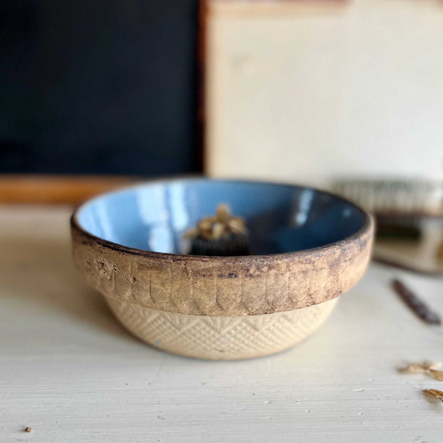 Primitive Blue Farmhouse Mixing Bowl