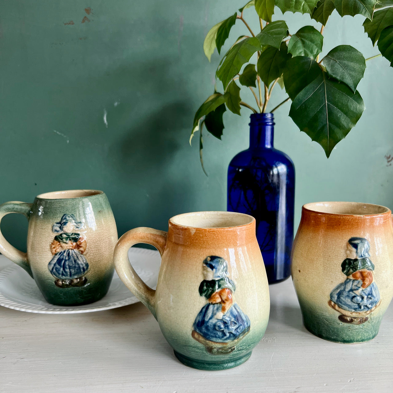 Antique Roseville Yellow Ware Holland Mugs (c.1900s)