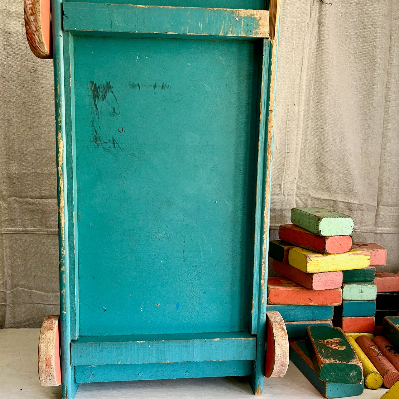 Vintage Wooden Merriplay Toy Blocks and Wagon (c.1940s)