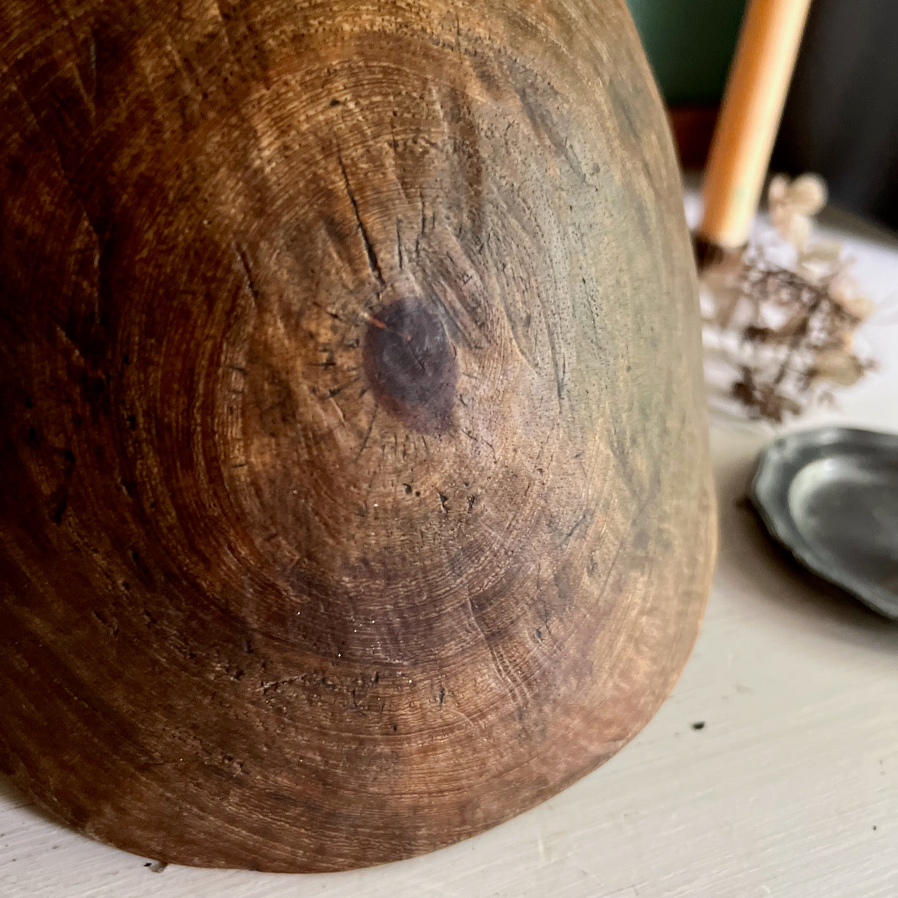 Early Primitive Burl Wood Bowl with Metal Repair (c.1800s)