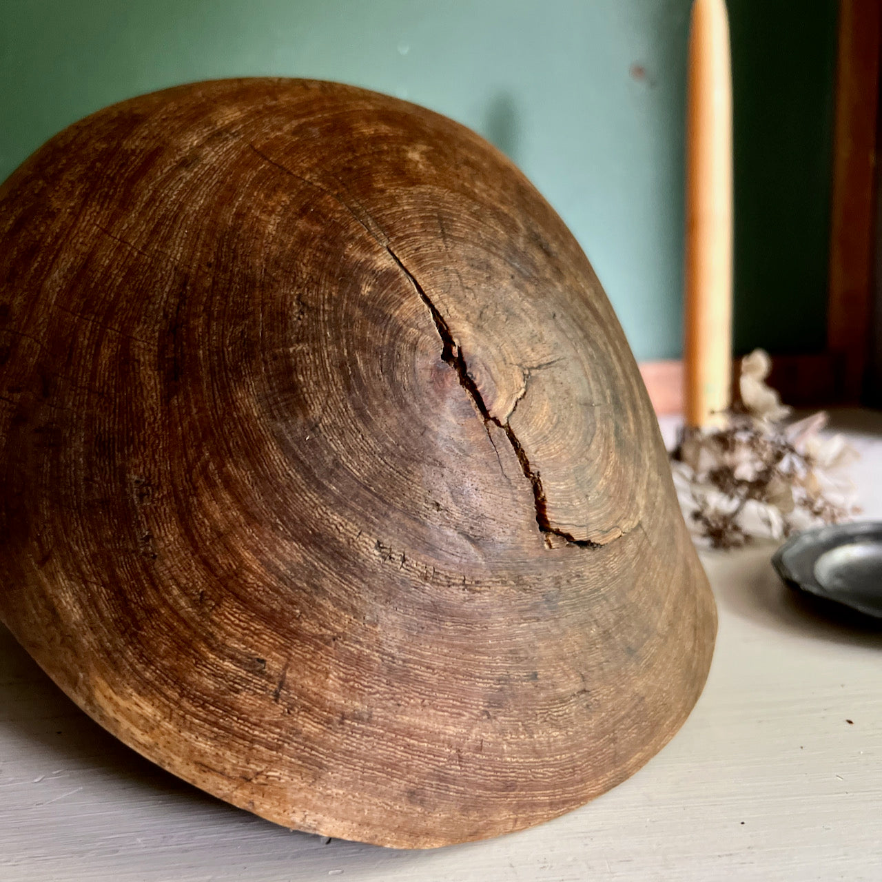 Early Primitive Burl Wood Bowl with Metal Repair (c.1800s)