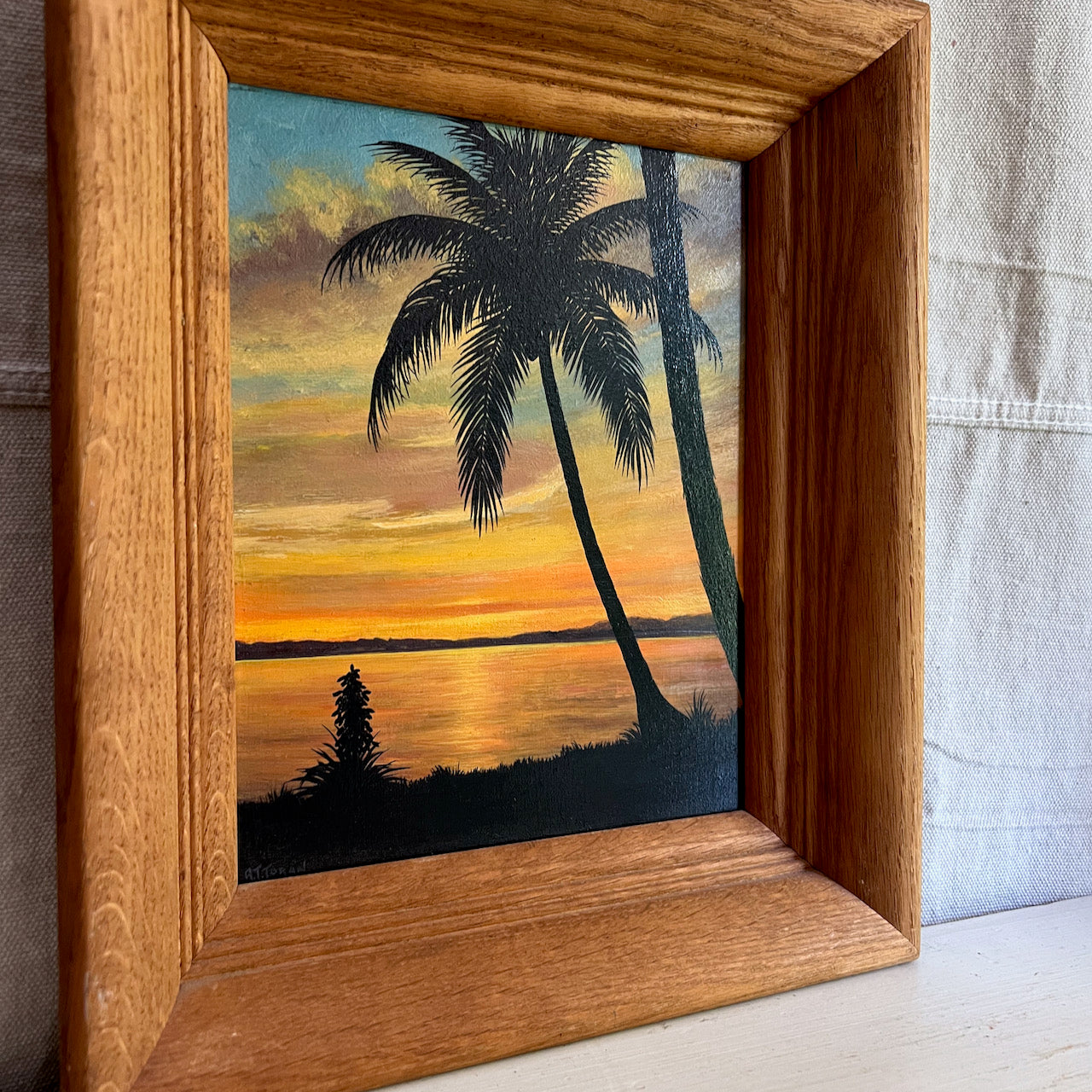 Pair of Vintage Framed Island Sunset Paintings