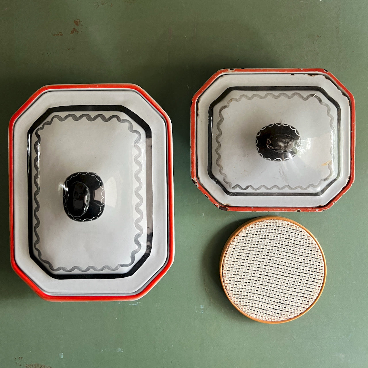 Vintage Swedish Klafestrom Enamel Cast Iron Baking Dishes (c.1950s)