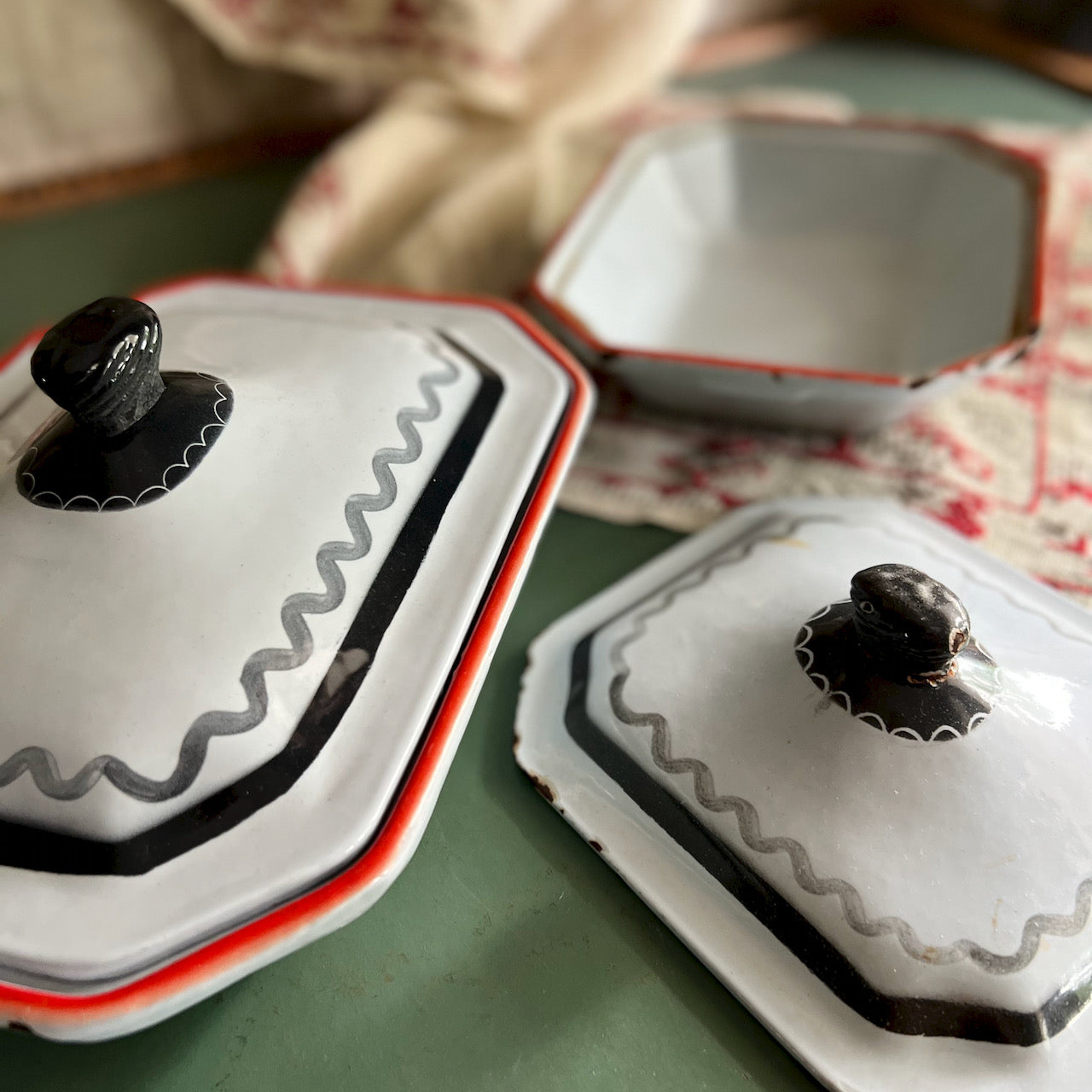 Vintage Swedish Klafestrom Enamel Cast Iron Baking Dishes (c.1950s)