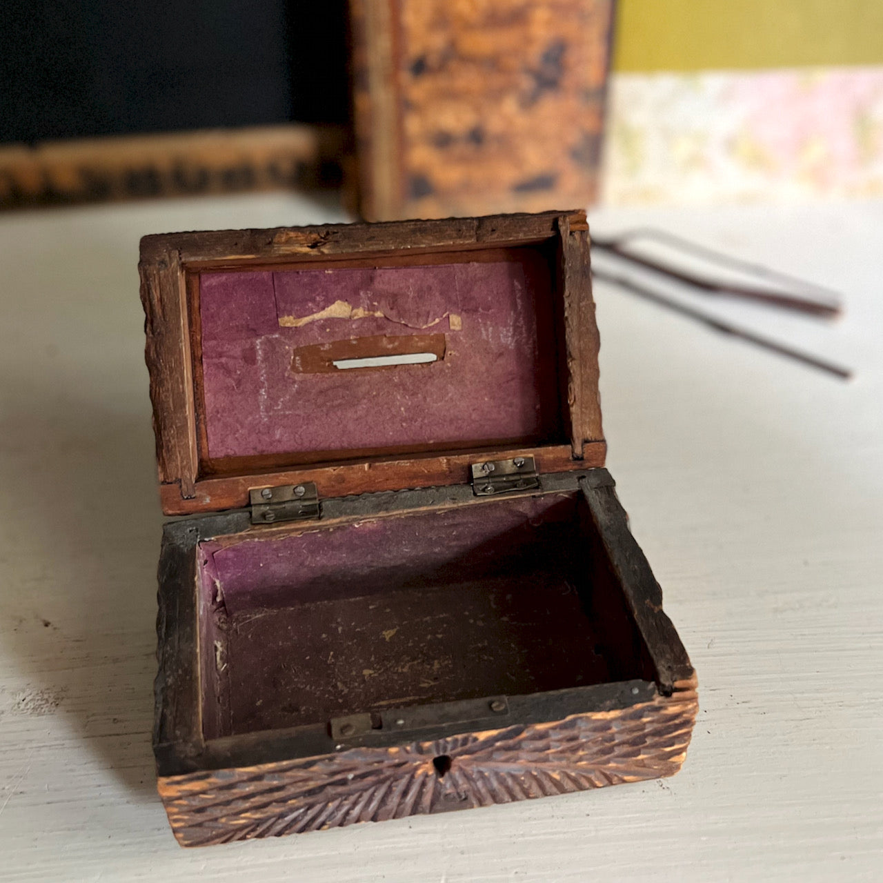 Americana Chip Carved Wooden Bank (c.1900s)