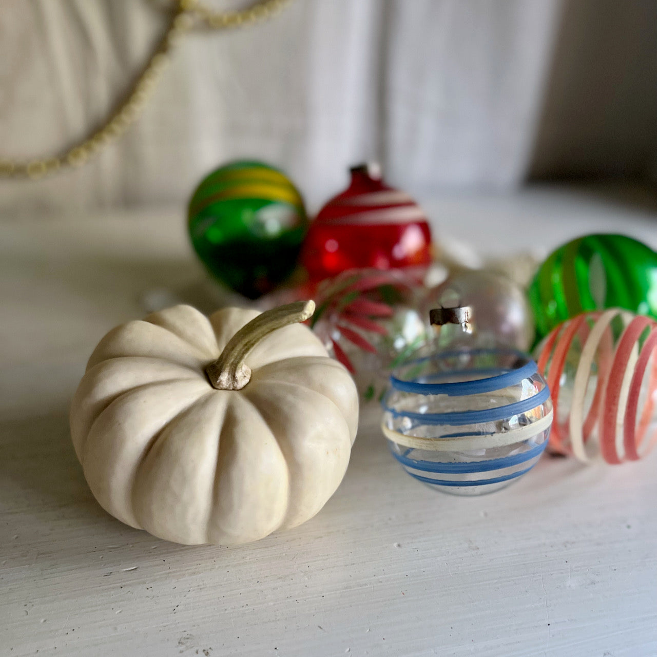 War Time Unsilvered Glass Christmas Ornaments (c.1940s)