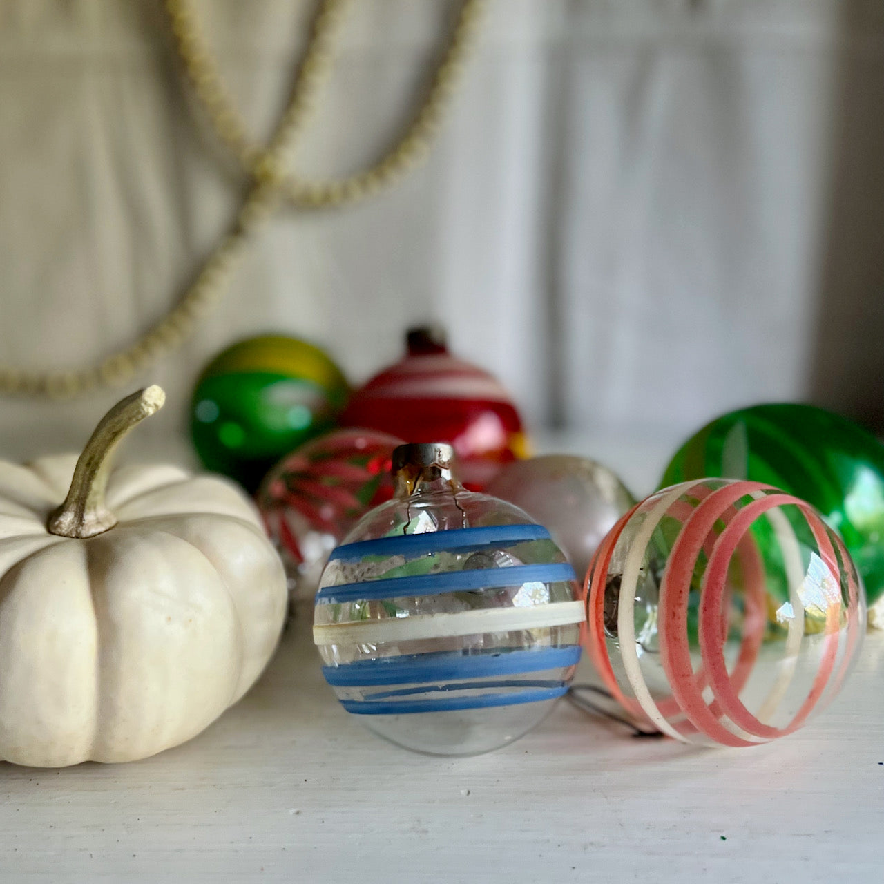 War Time Unsilvered Glass Christmas Ornaments (c.1940s)