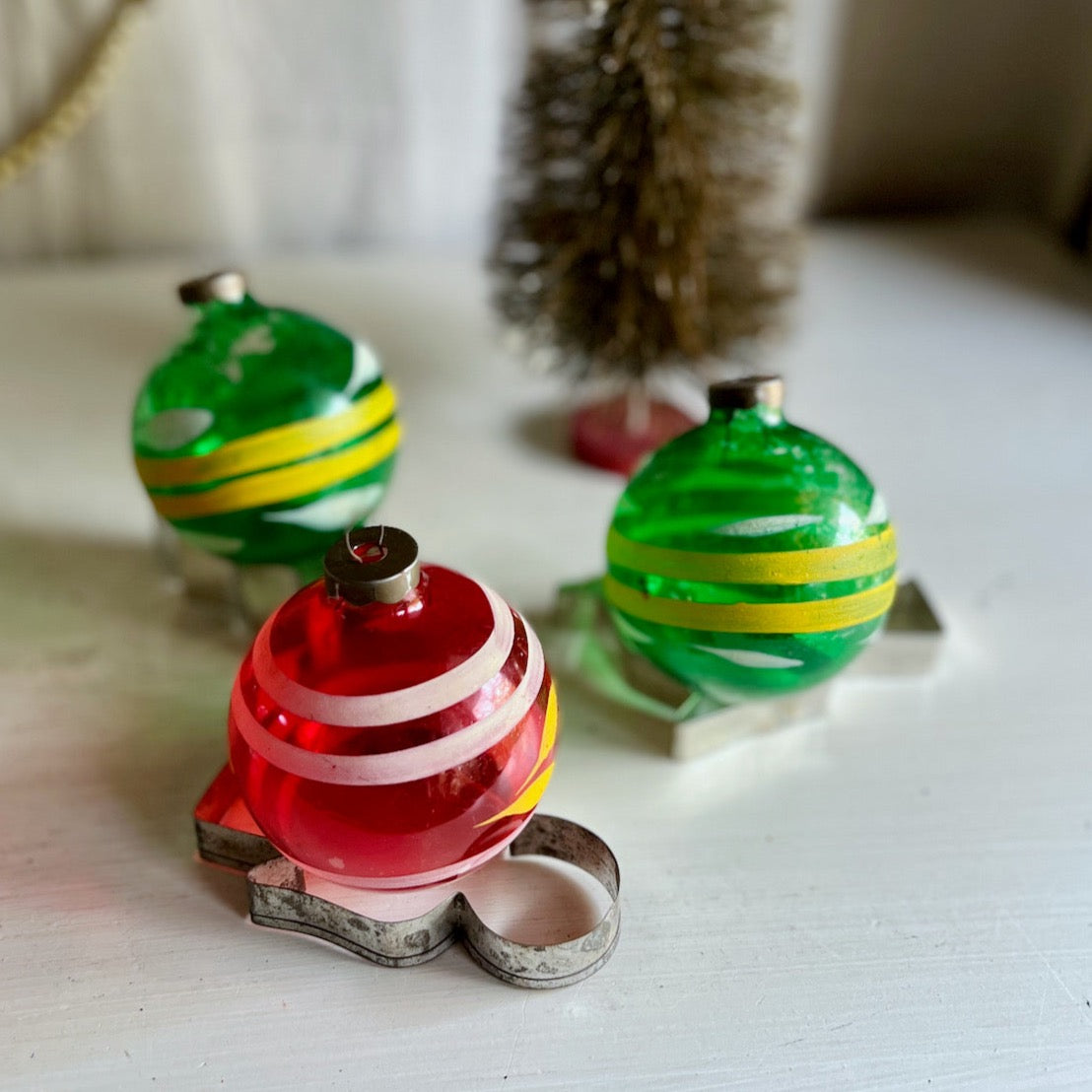War Time Unsilvered Glass Christmas Ornaments (c.1940s)