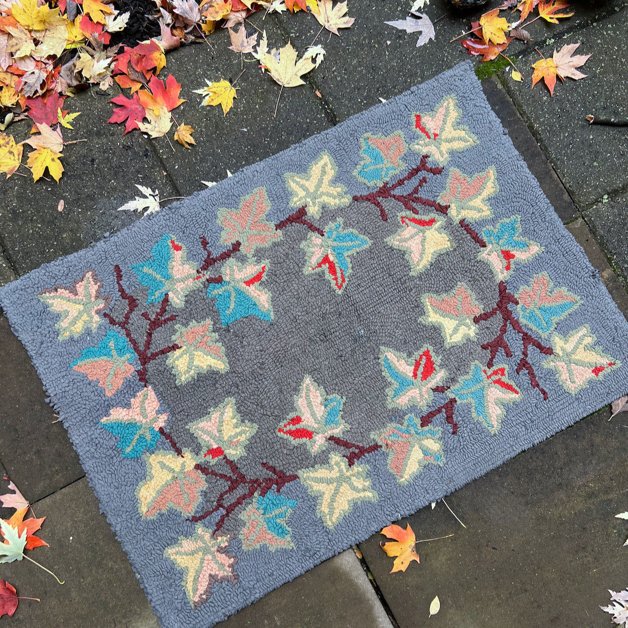 Antique Autumn Hooked Wool Rug (c.1900s)