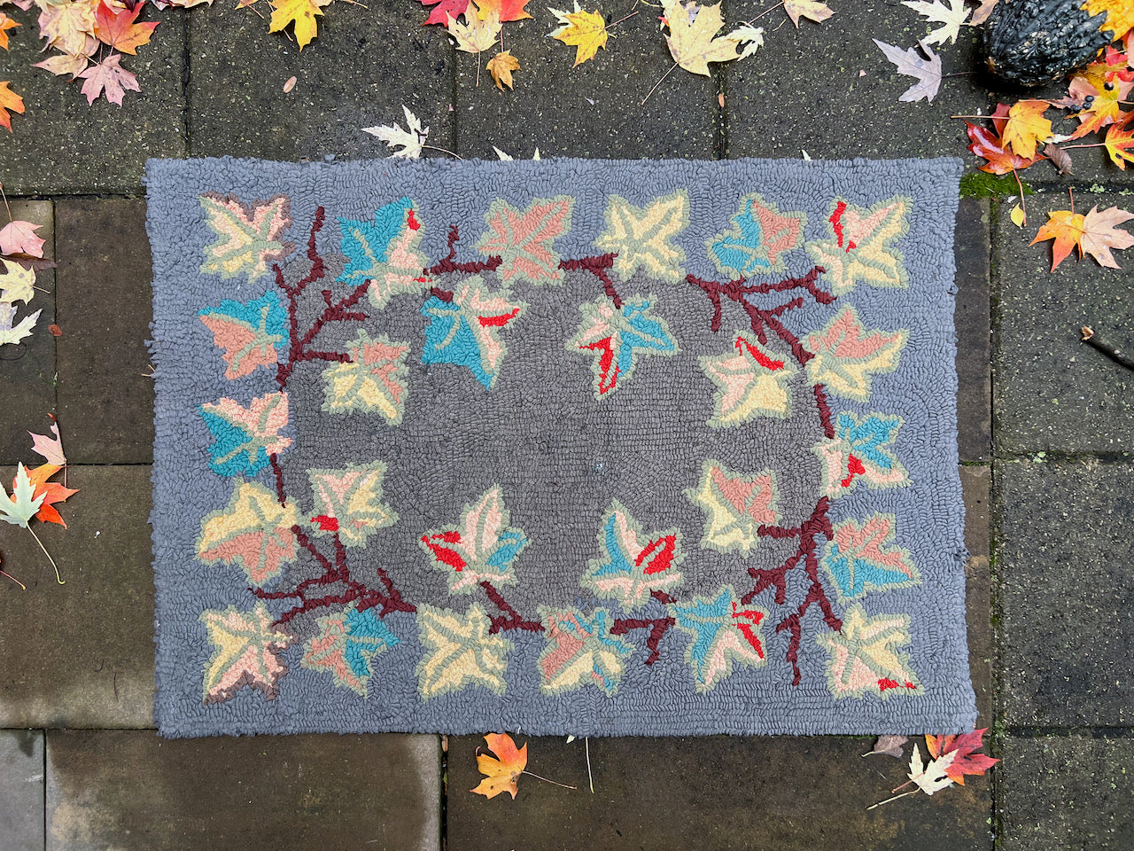 Antique Autumn Hooked Wool Rug (c.1900s)