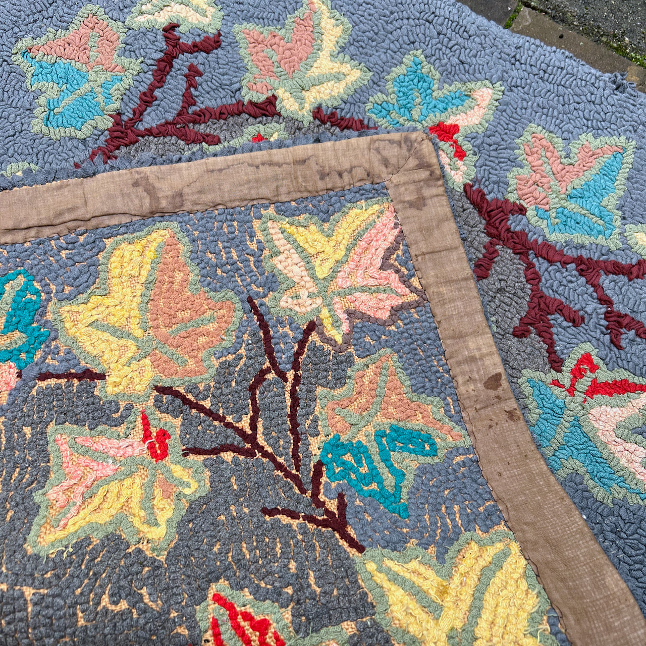Antique Autumn Hooked Wool Rug (c.1900s)