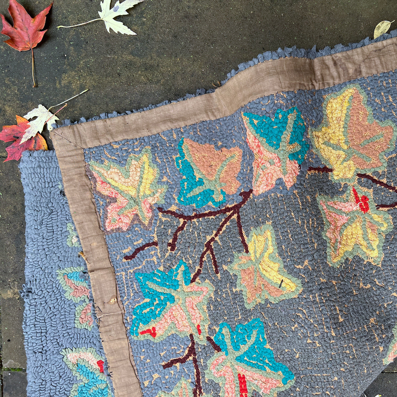 Antique Autumn Hooked Wool Rug (c.1900s)