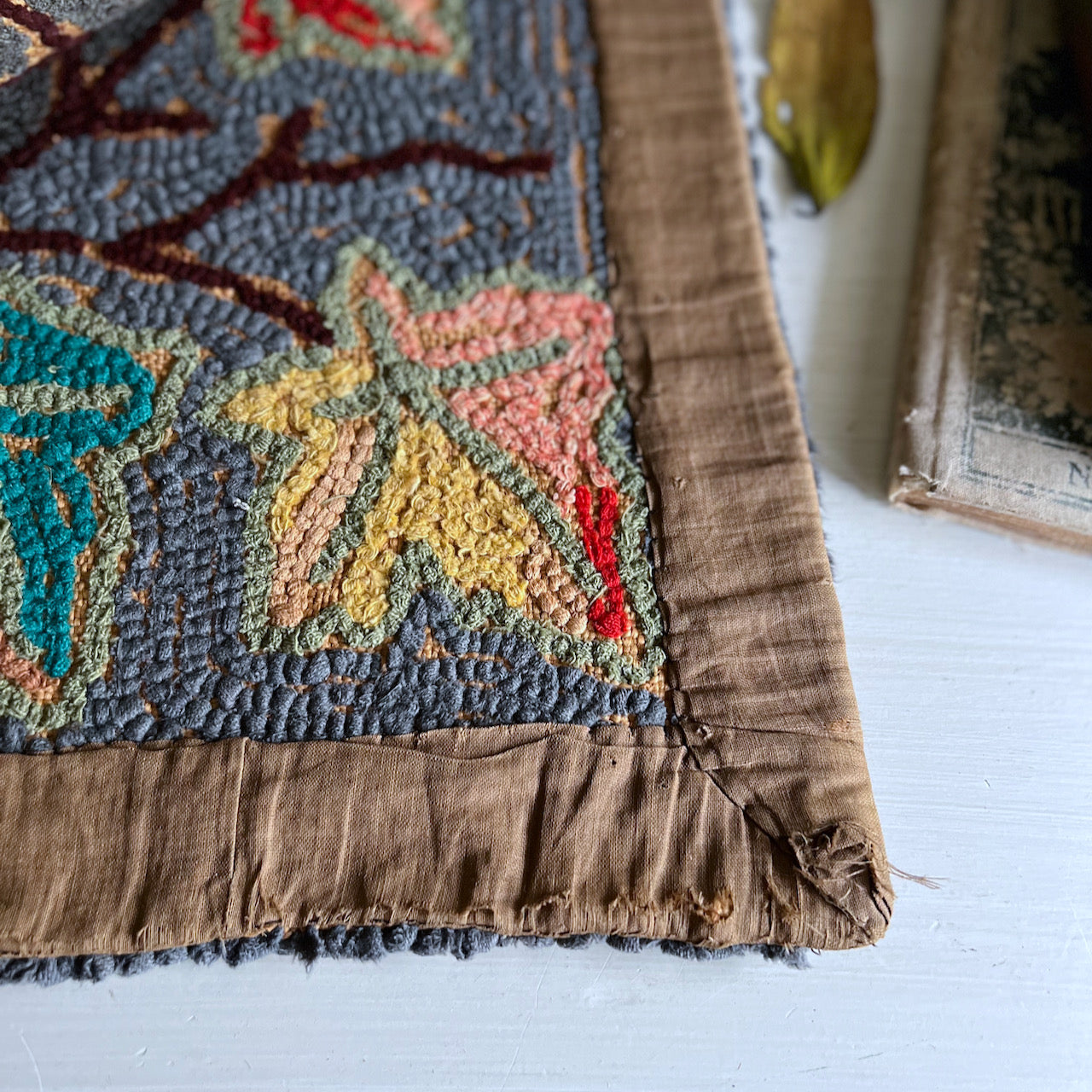 Antique Autumn Hooked Wool Rug (c.1900s)