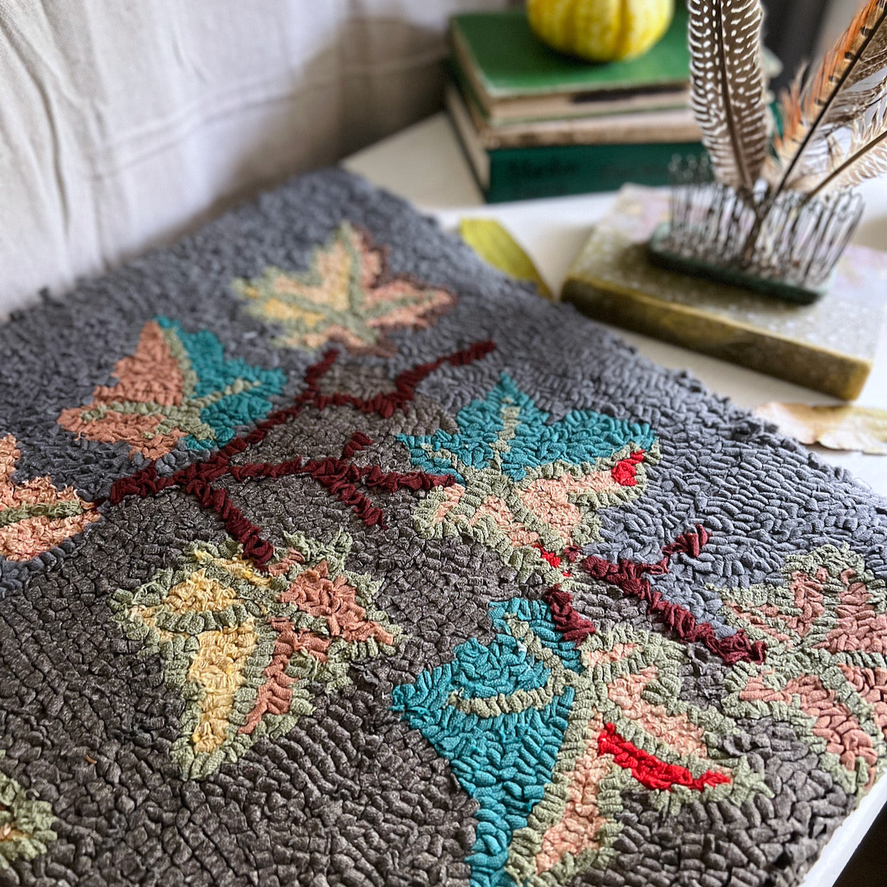 Antique Autumn Hooked Wool Rug (c.1900s)