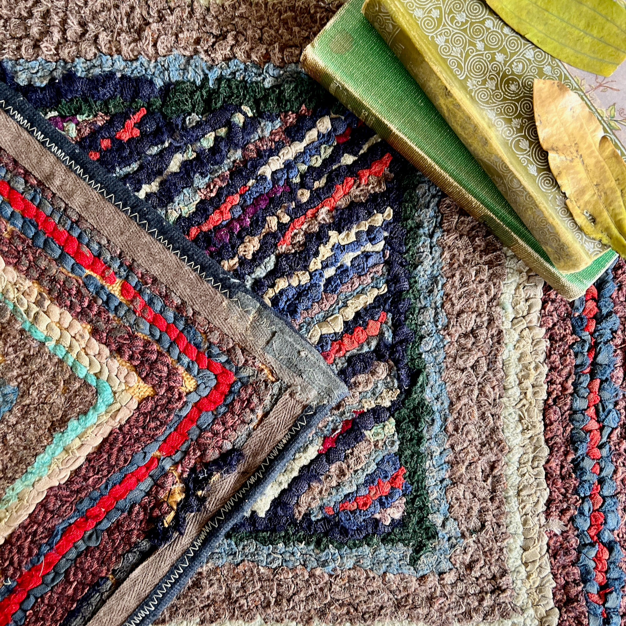 Antique Striped Latch Hook Rug from Ohio (c.1900s)