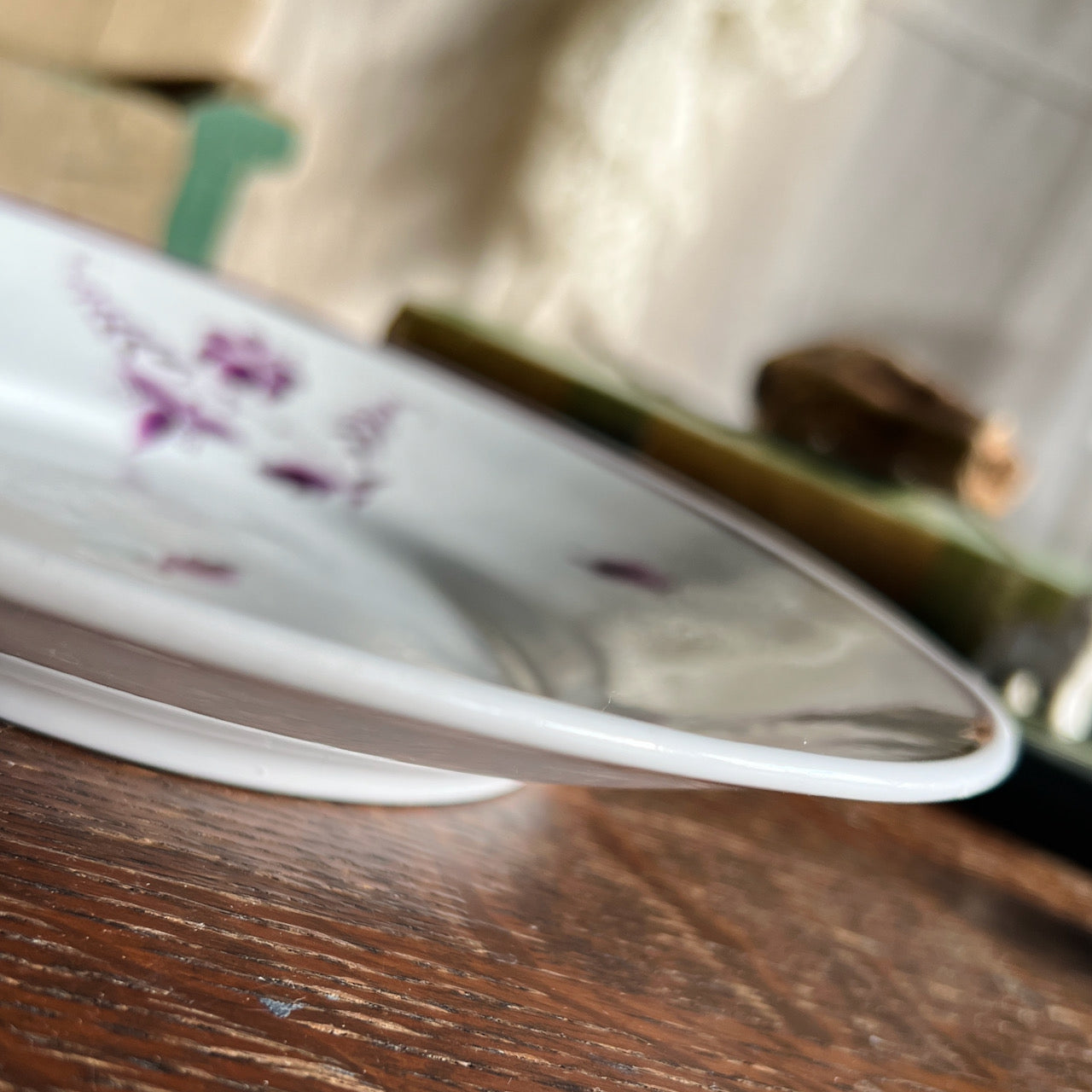 Antique Stoneware Plate with Wisteria Pattern