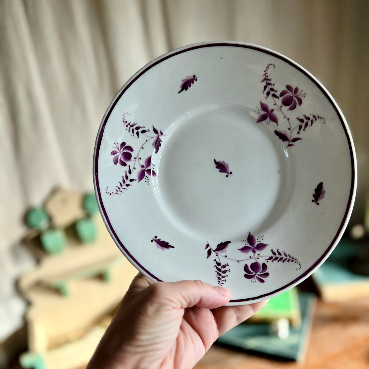 Antique Stoneware Plate with Wisteria Pattern
