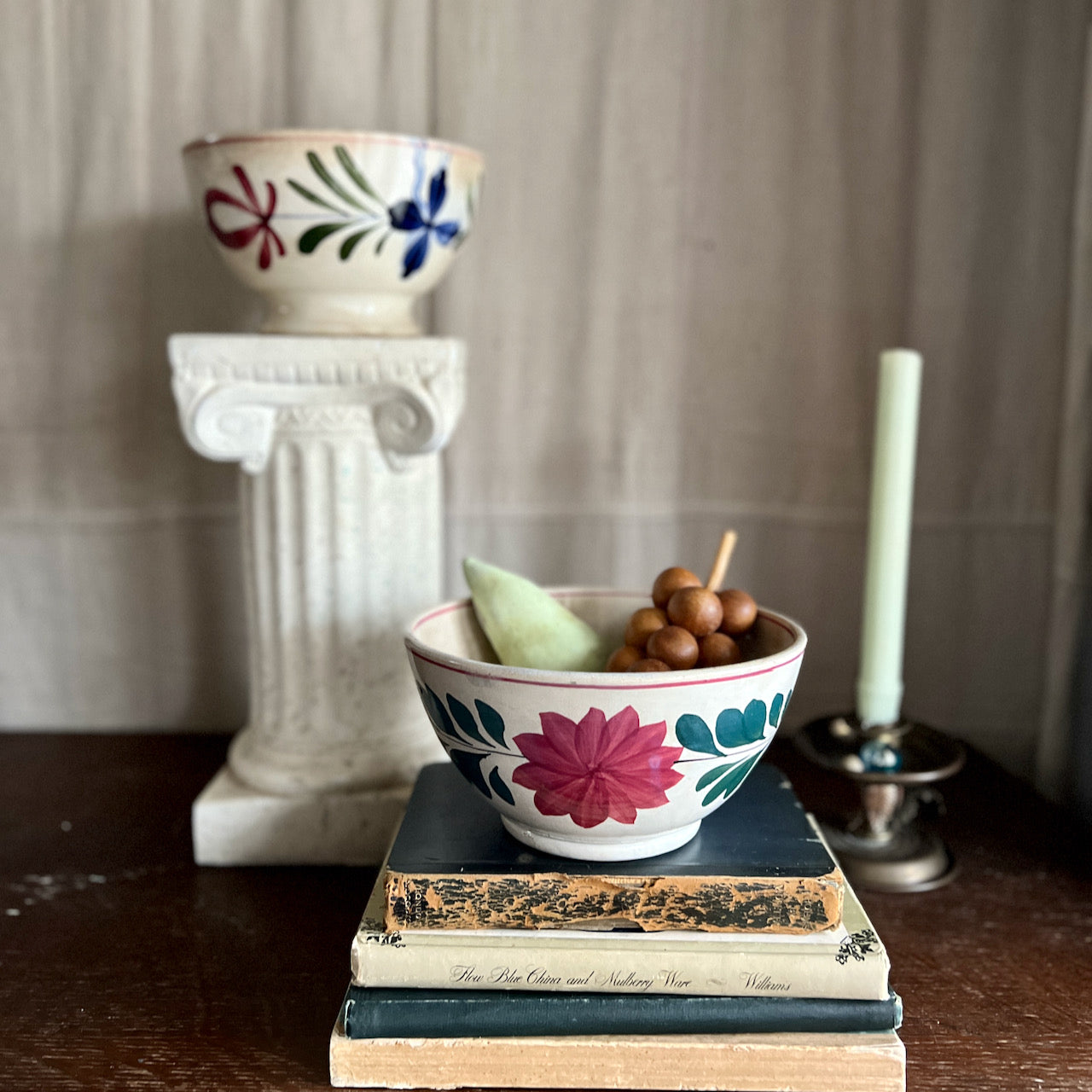 Antique Victorian Folk Style Floral Pattern Bowls (c.19th C)