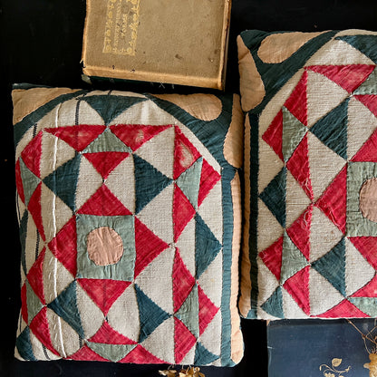 Pair of Pillows with Applied Antique Quilt Decoration