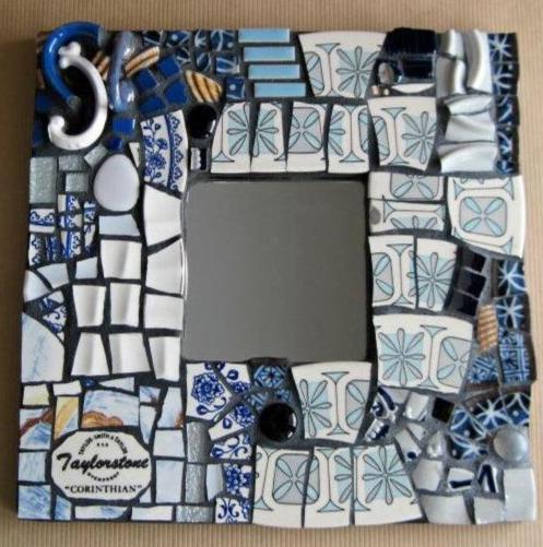 Upcycled Mosaic Blue Framed Mirror