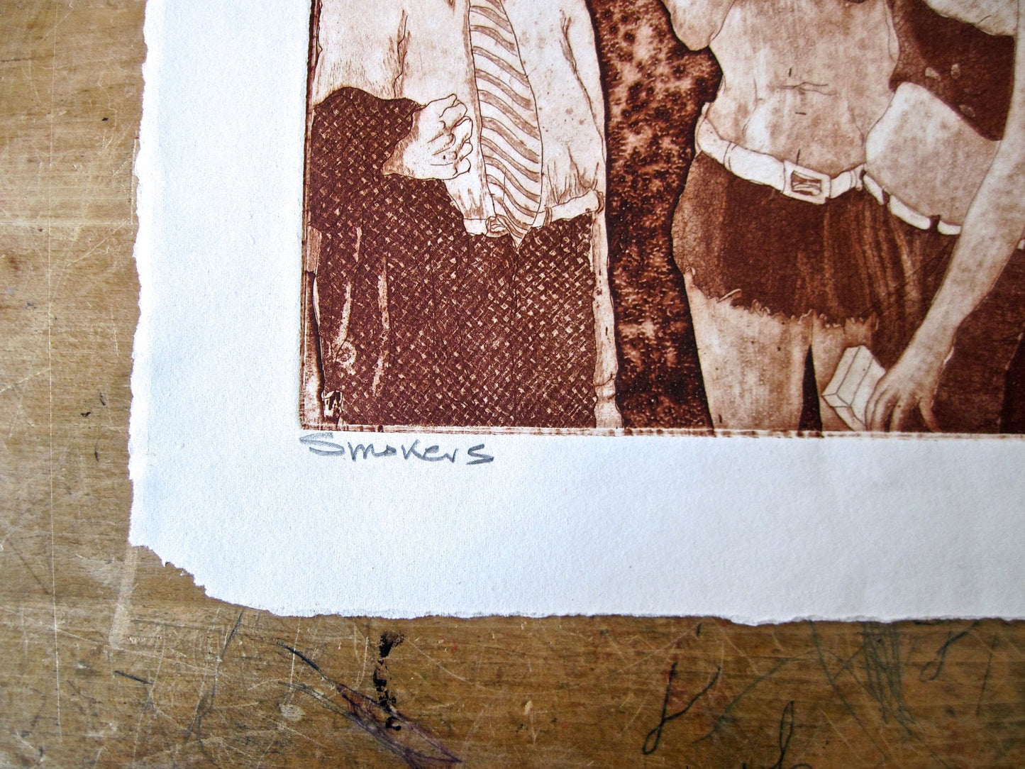 Sepia Art Print 'Smokers' (c.1980s)