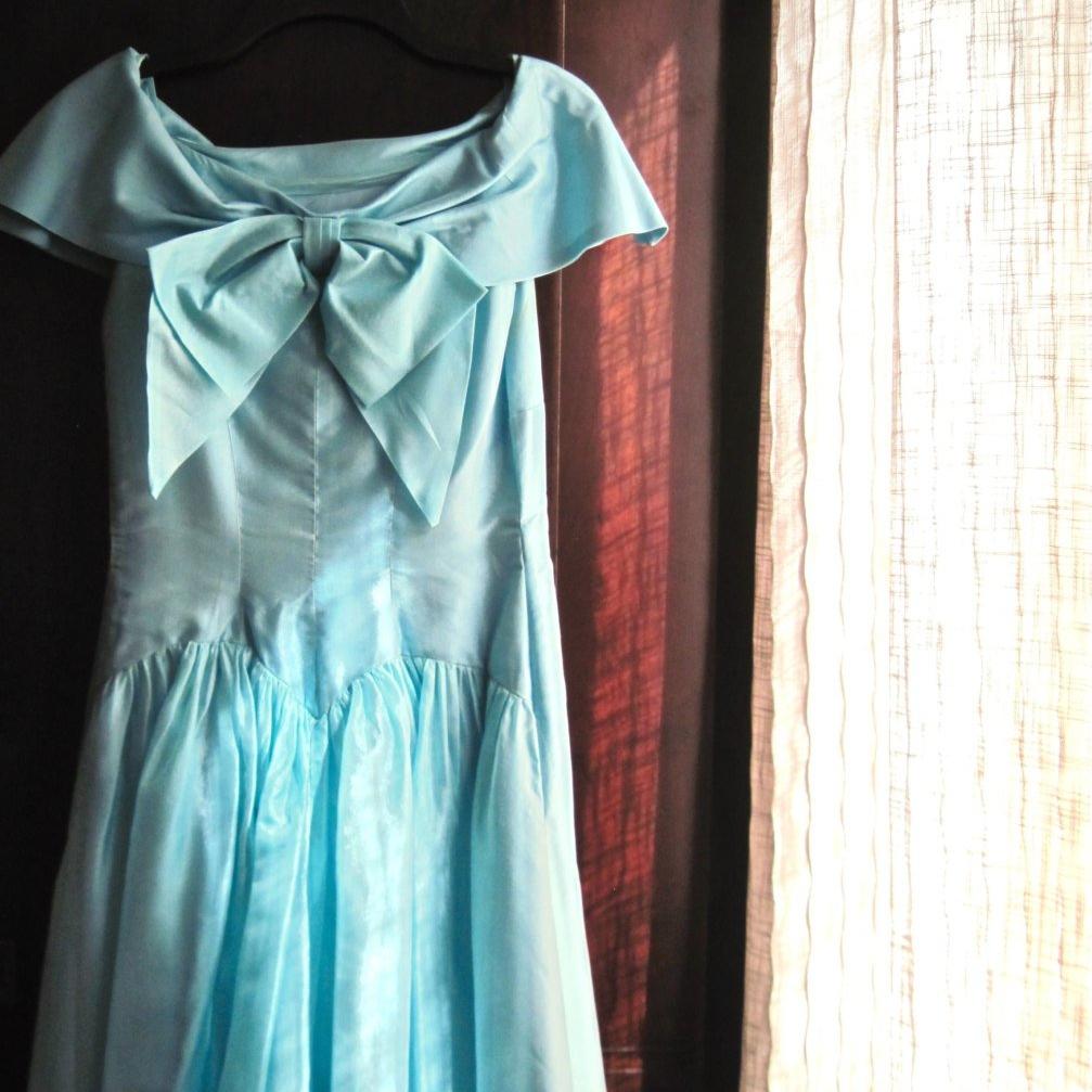 Vintage Full Length Aqua Prom Dress (c.1950s)