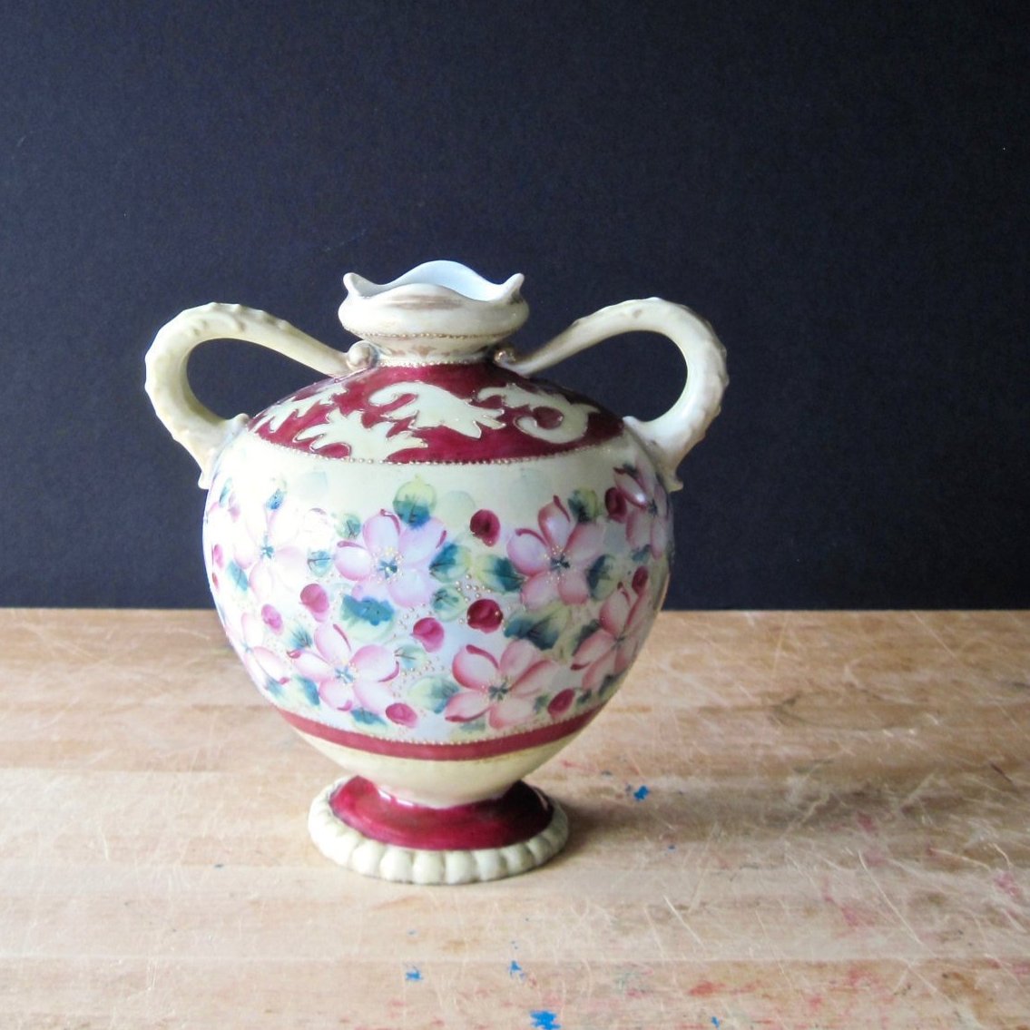 Nippon Pink Floral Moriage Vase (c.1800s)