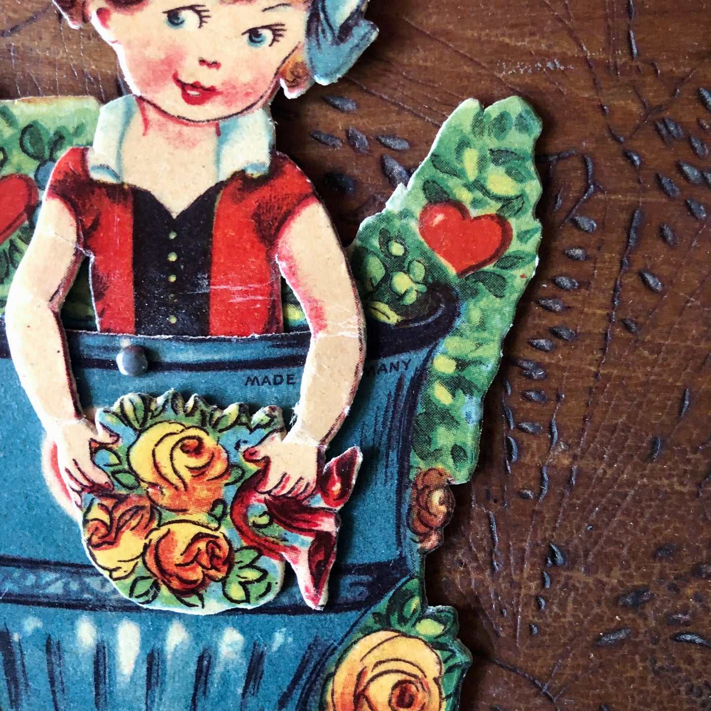 Vintage Mechanical Little Girl Valentine Card (c.1930)