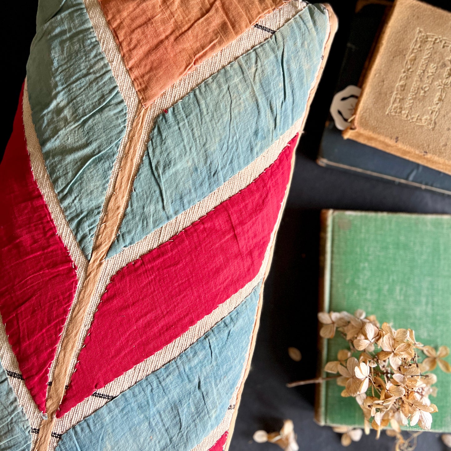 Lumbar Pillow Hand Made From Antique Quilt Pieces