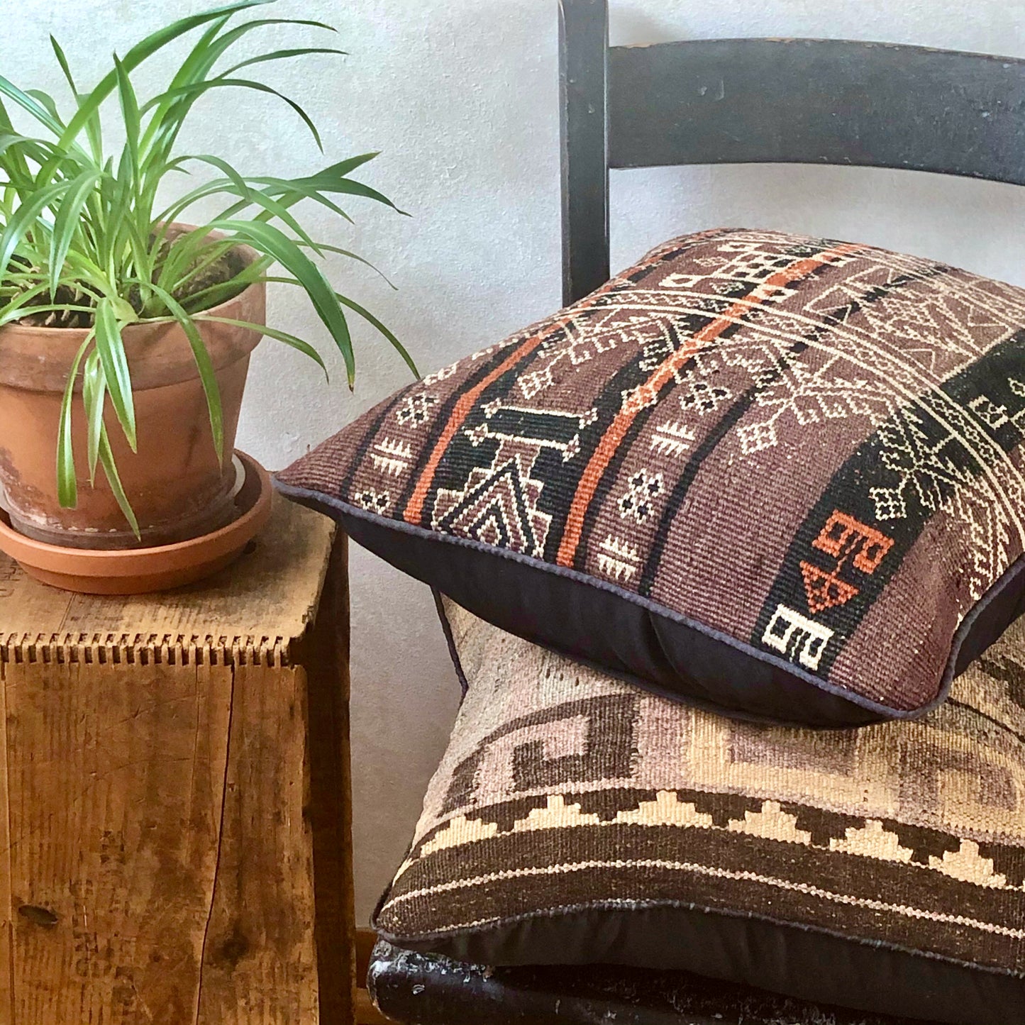 Geometric Brown Black Vintage Kilim Cushion Cover