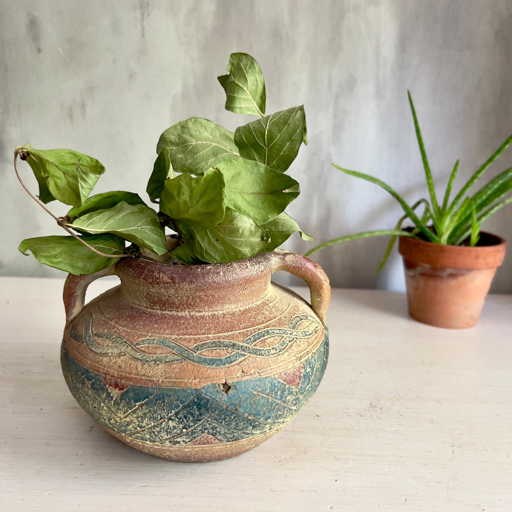 southwestern plant pots Vintage Decorated Southwestern Clay Pot with Handles – Rush Creek Vintage