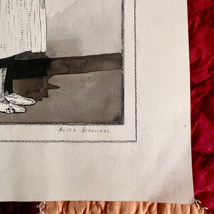 Original Pen & Ink Drawing of Caribbean Mauby Woman, 1941