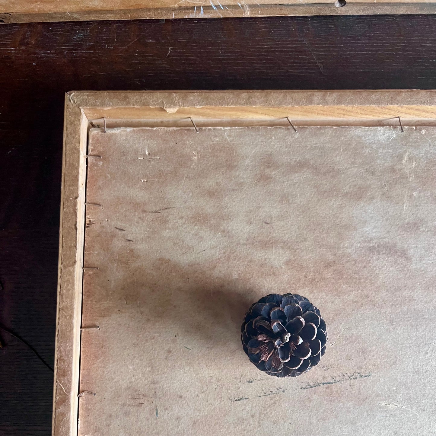 Rustic Folk Art Framed Landscape Painting of Cabin by Mountains