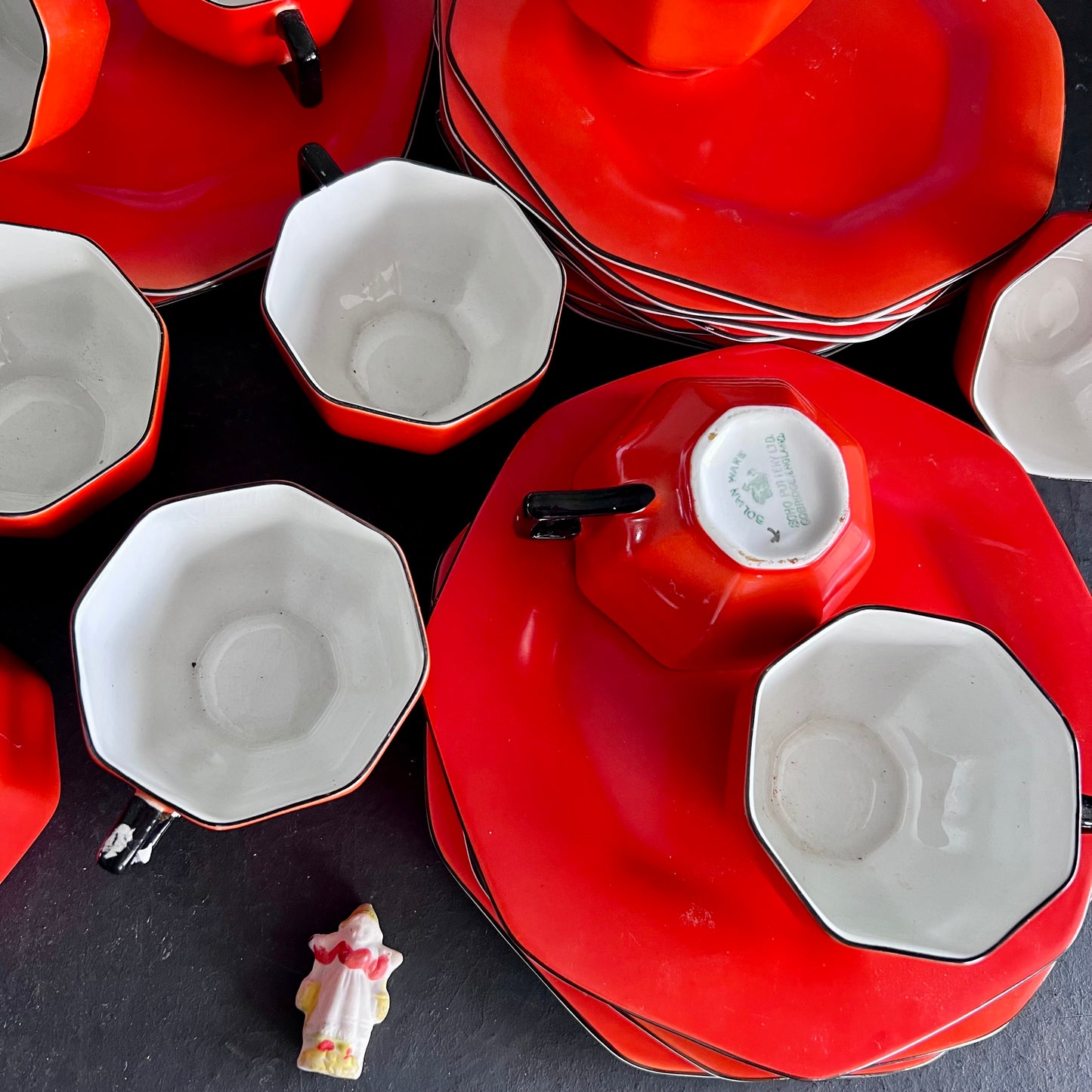 Vintage Red Orange Solian Ware Snack Set