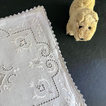 Antique English Flax Linen and Lace Baby Pillow Cover