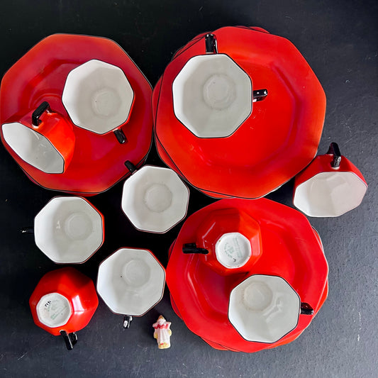 Vintage Red Orange Solian Ware Snack Set