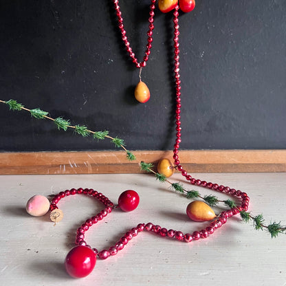 Vintage Mercury Glass Bead Garland with Wooden Fruit