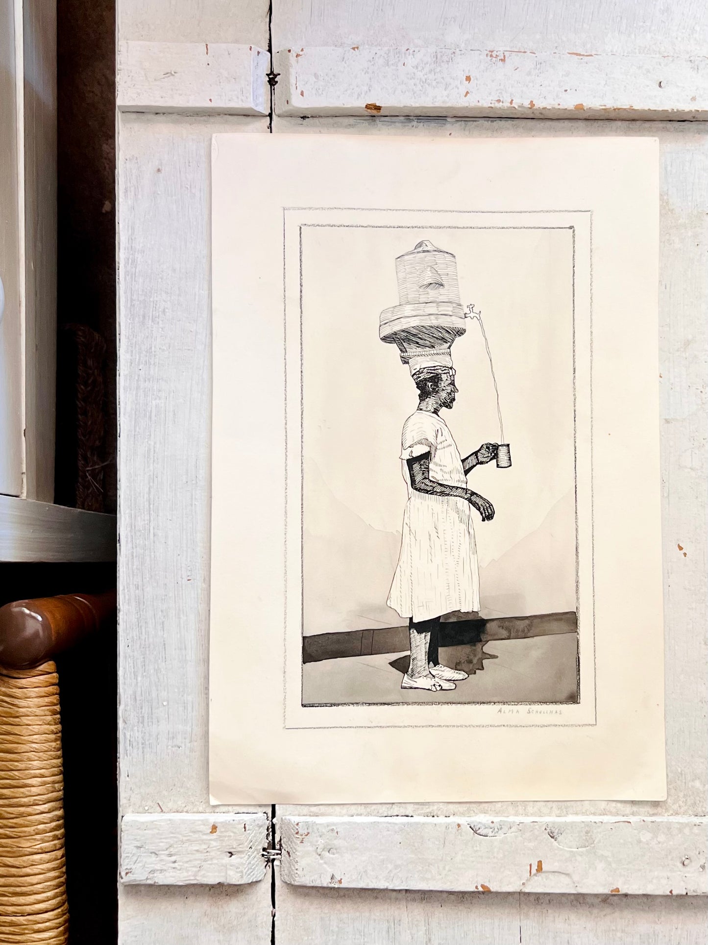 Original Pen & Ink Drawing of Caribbean Mauby Woman, 1941