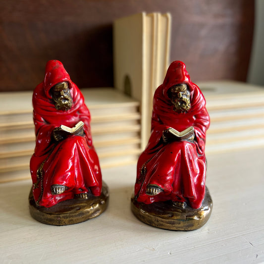 Vintage Bronze Reading Monks Figural Bookends