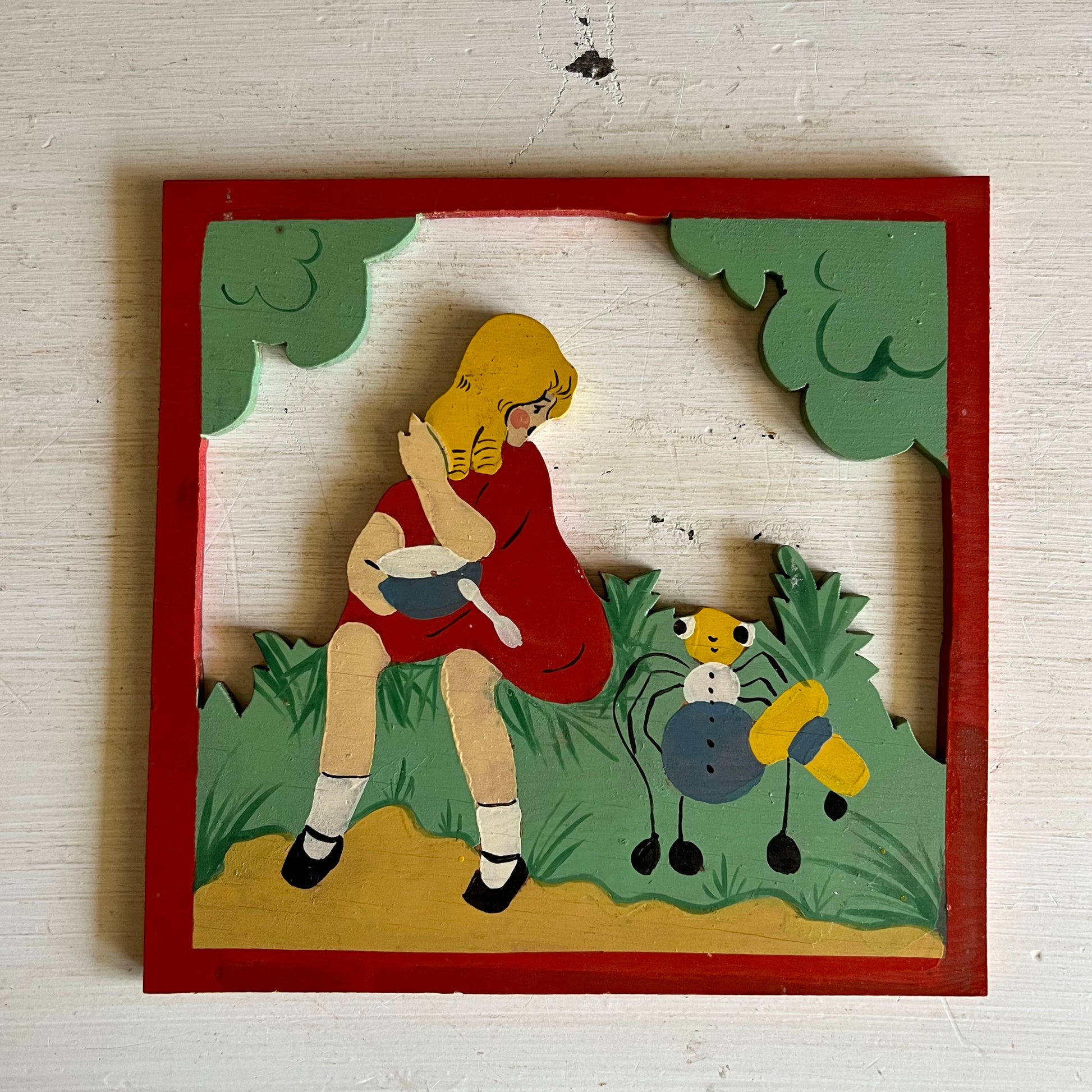 Rustic Hand Crafted Little Miss Muffet Wooden Cut Out