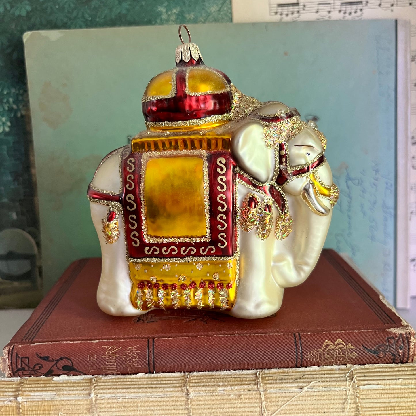 Vintage Hand Painted Blown Glass Elephant Ornaments, Set of Three