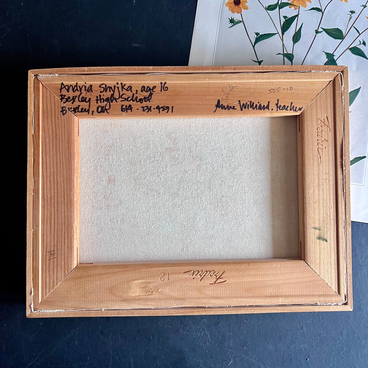 Naive Student Painting of Colorful Peppers in Simple Wooden Frame