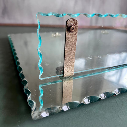 Vintage Piecrust Scalloped Edge Wall Mirror with Attached Shelf