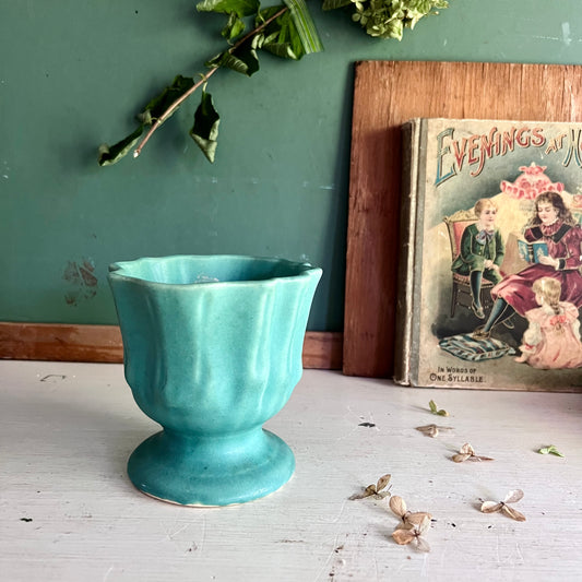 Early Matte Green Brush Pottery Footed 4” Jardiniere Planter