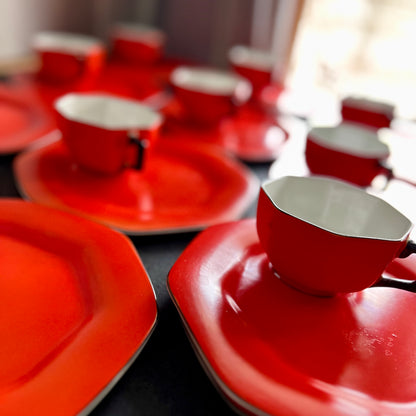 Vintage Red Orange Solian Ware Snack Set