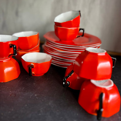 Vintage Red Orange Solian Ware Snack Set