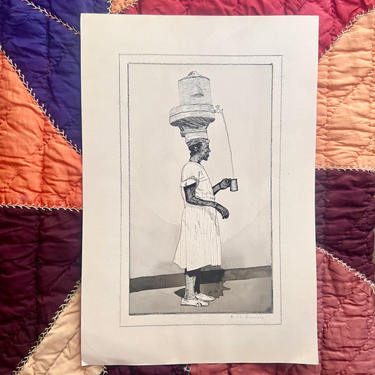 Original Pen & Ink Drawing of Caribbean Mauby Woman, 1941