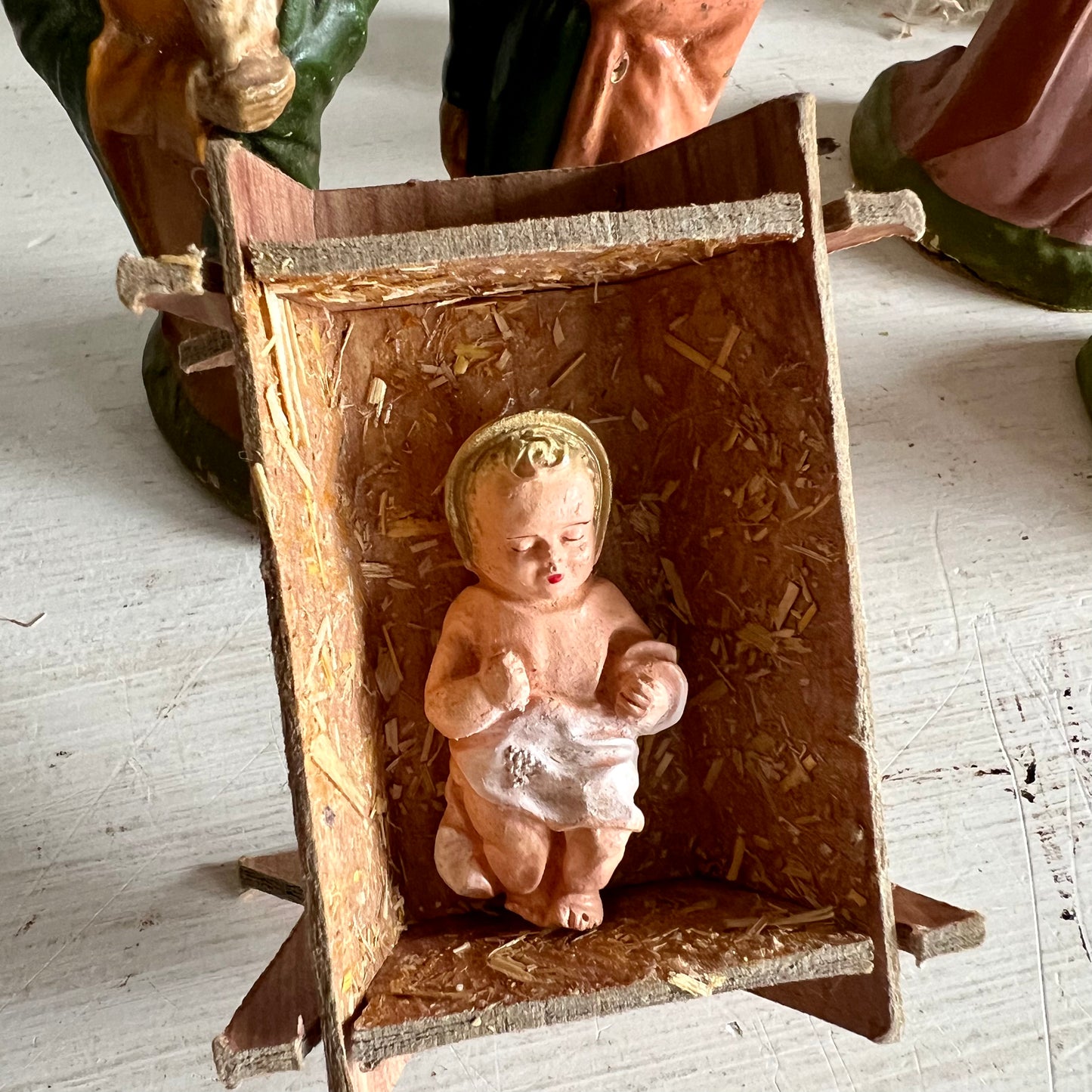 Vintage Wood and Cardboard Nativity Scene